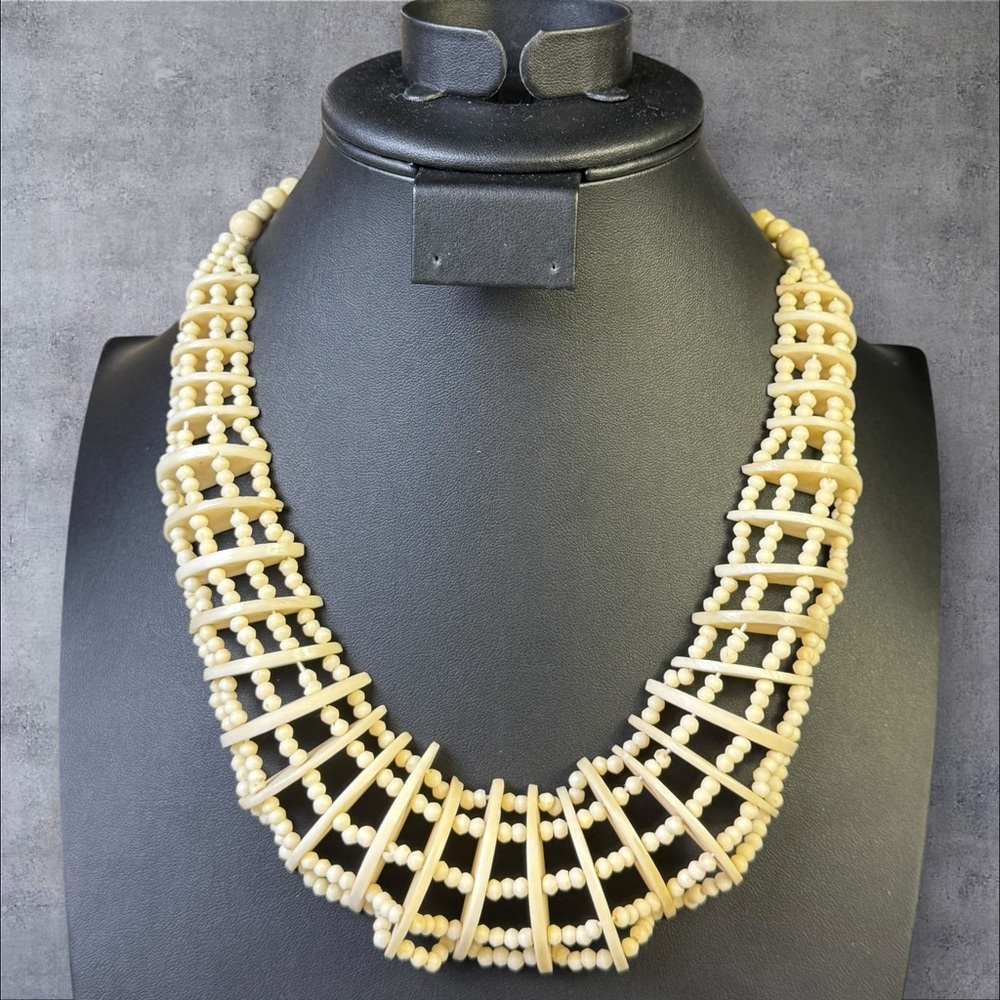259. One-of-a-Kind Carved Bone Tribal‎ Necklace Handmade Unique Design